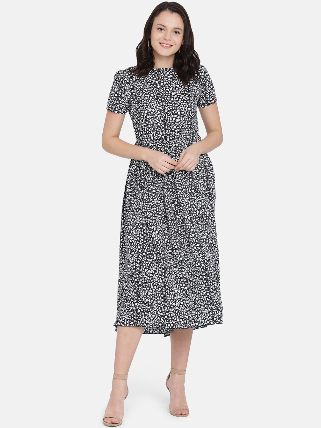 

ISU Women Black & White Printed Fit and Flare Dress