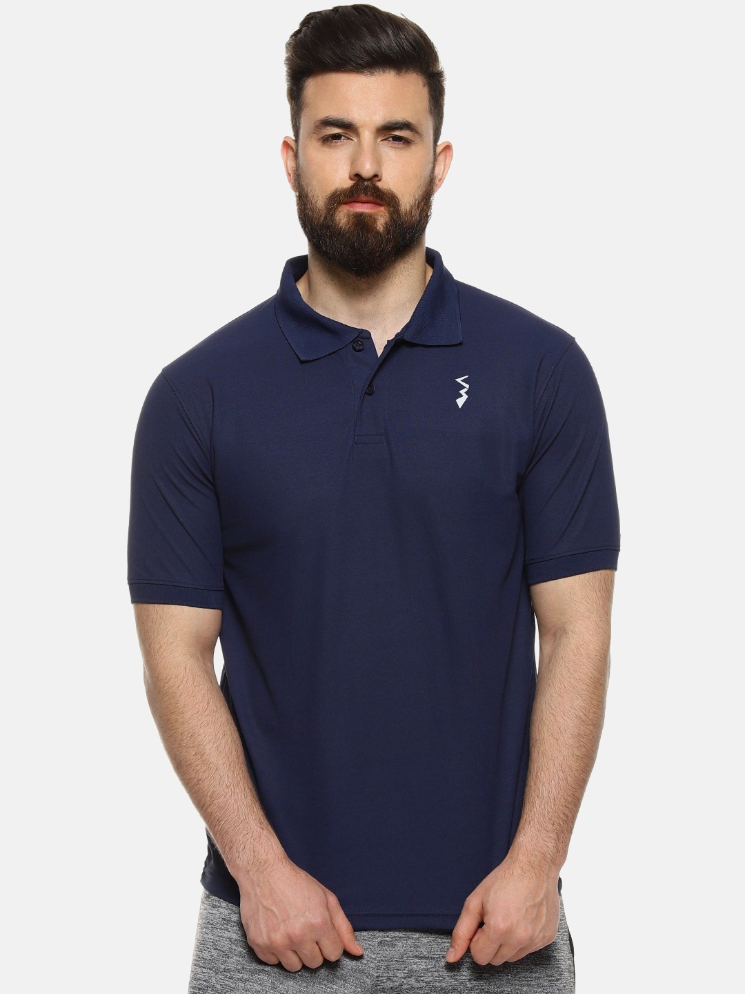 

Campus Sutra Men Navy Blue Solid Polo Collar T-shirt