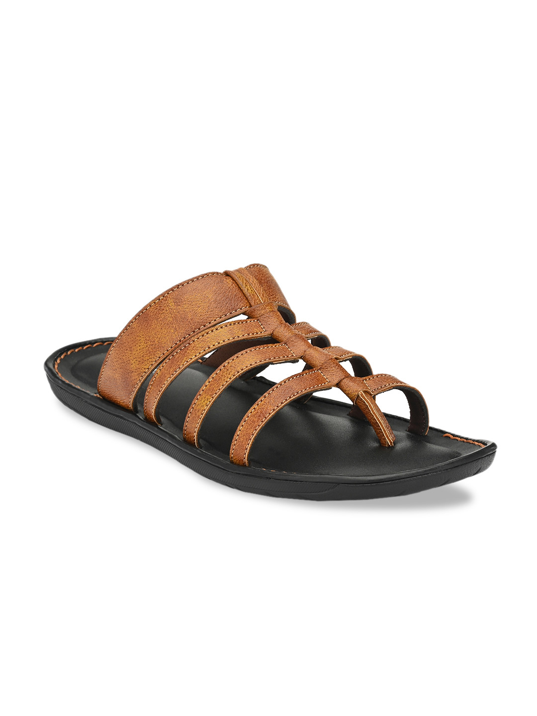 

SHENCES Men Tan Brown Solid Comfort Sandals
