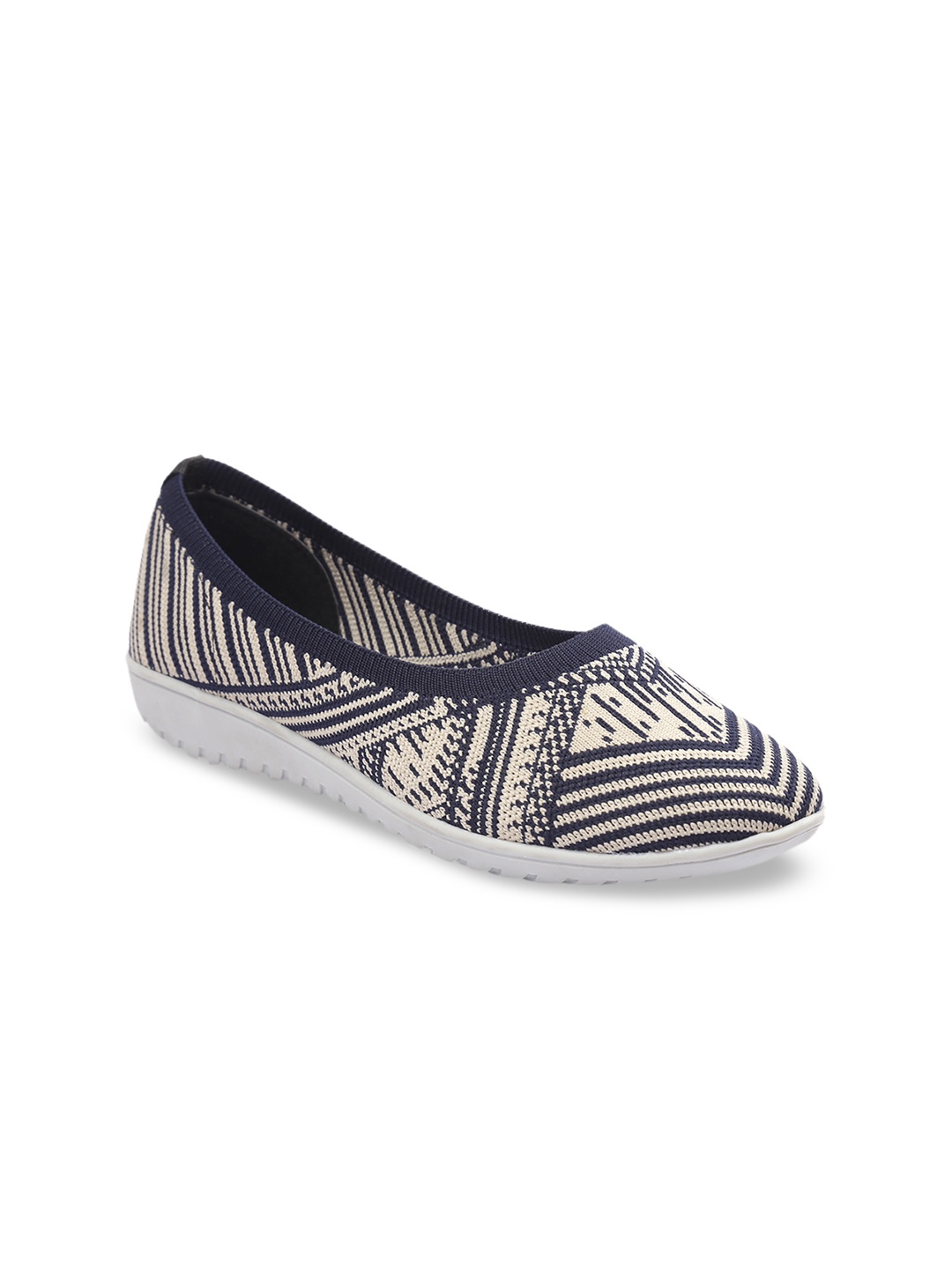 

meriggiare Women Blue & Cream-Coloured Woven Design Mesh Ballerinas
