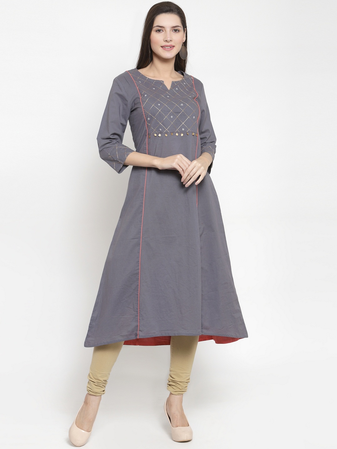 

The Kurta Express Women Grey Yoke Design A-Line Kurta