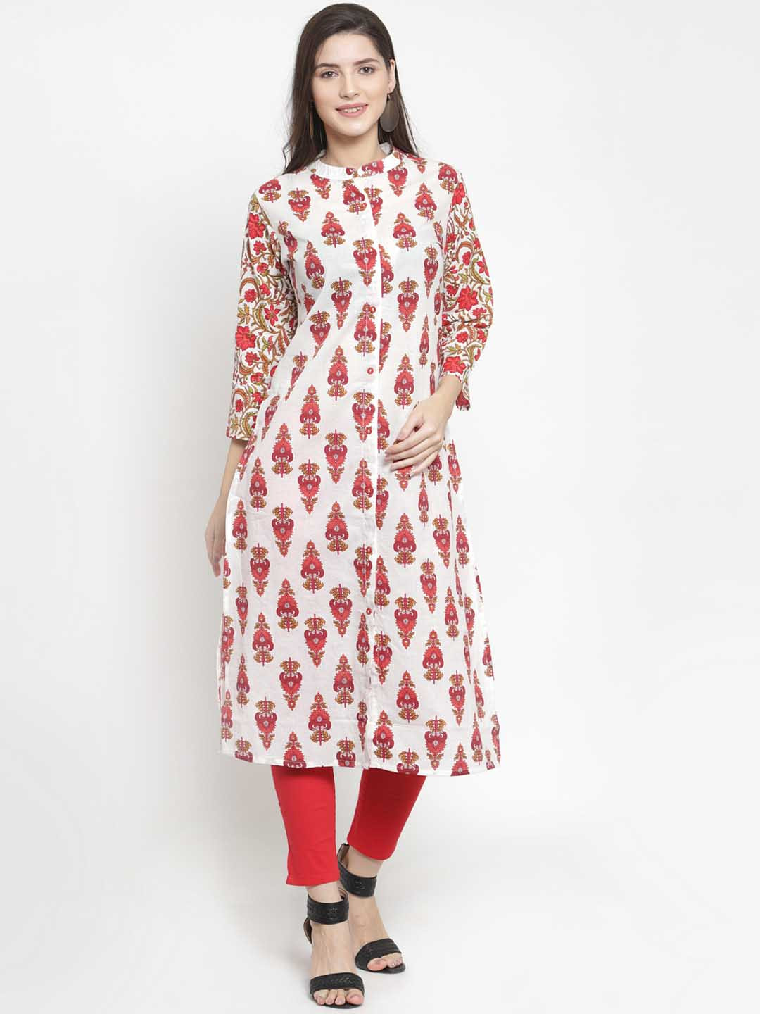 

The Kurta Express Women Red & White Printed Straight Kurta