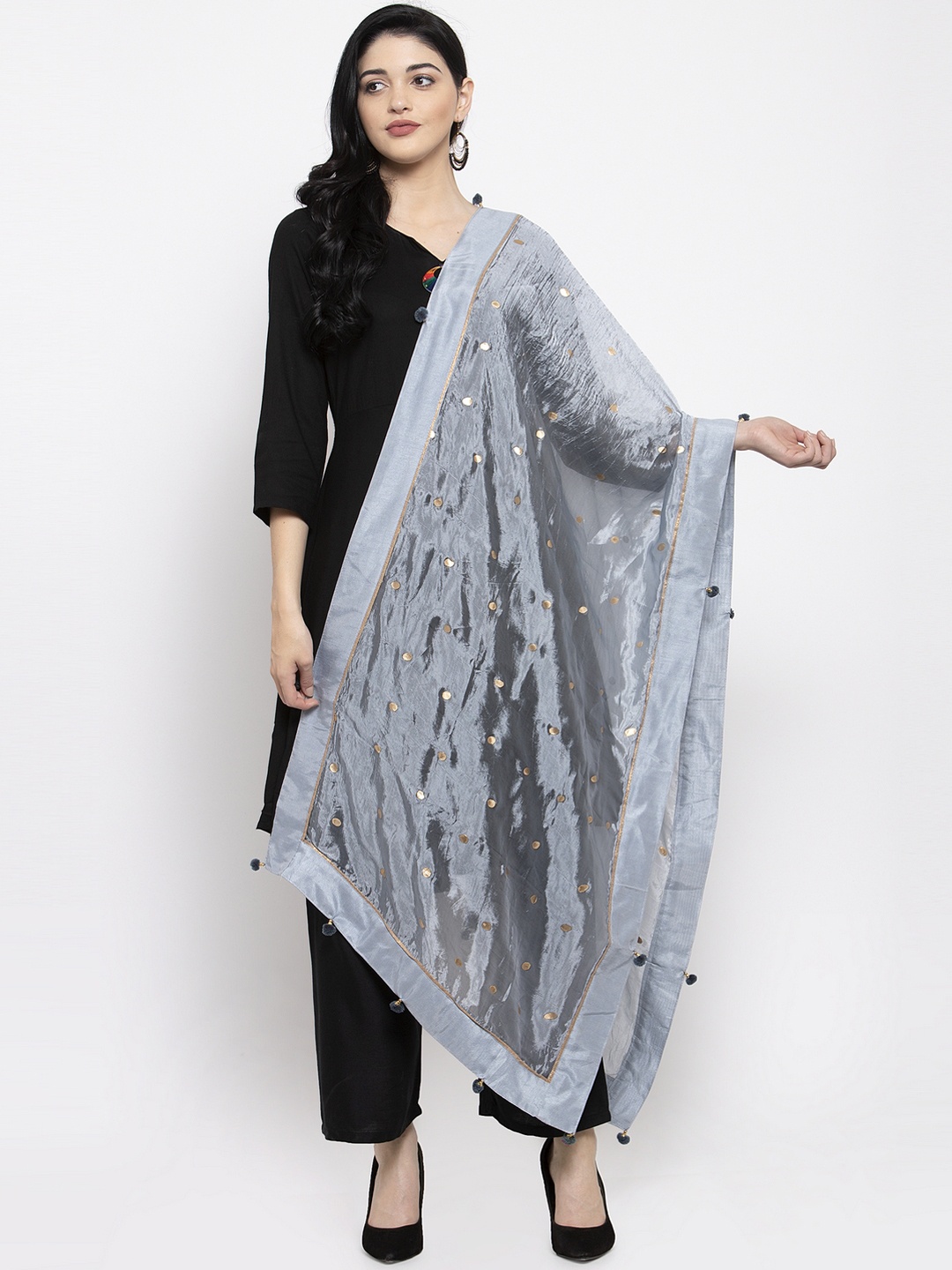 

Clora Creation Grey & Gold-Coloured Woven Design Dupatta