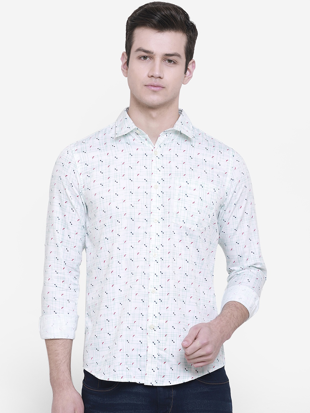 

cape canary Men White & Blue Regular Fit Printed Casual Shirt