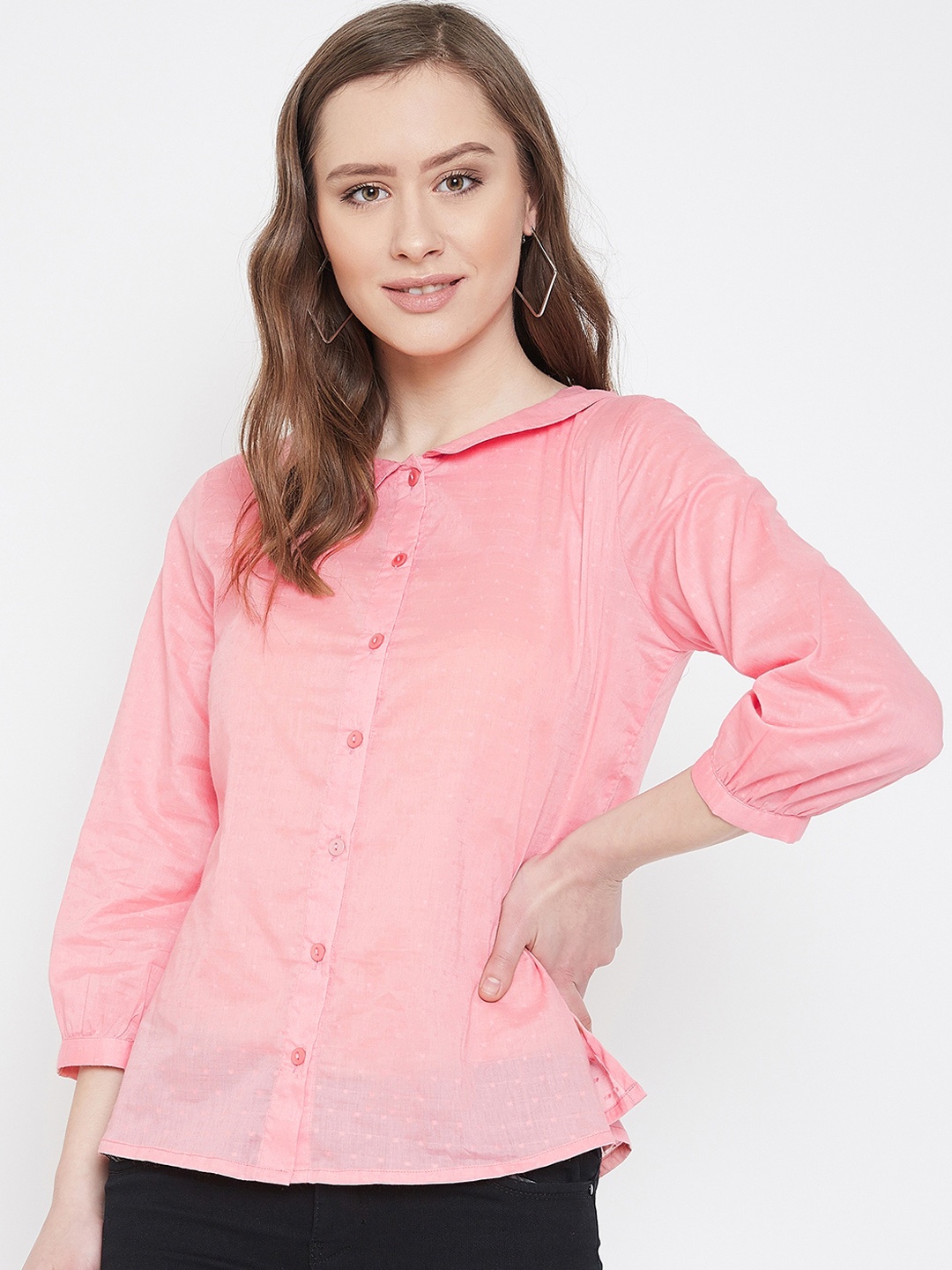 

Ruhaans Women Pink Classic Regular Fit Solid Casual Shirt