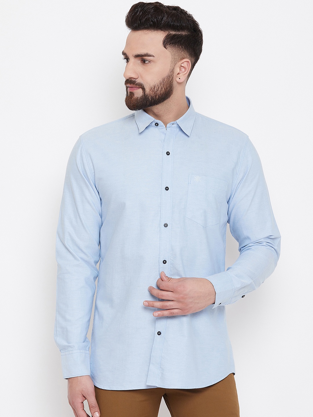 Duke Men Blue Slim Fit Solid Casual Shirt
