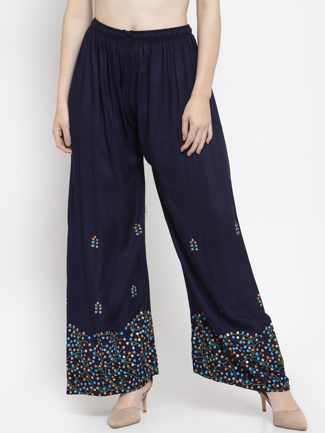 

Clora Creation Women Navy Blue Printed Wide Leg Palazzos