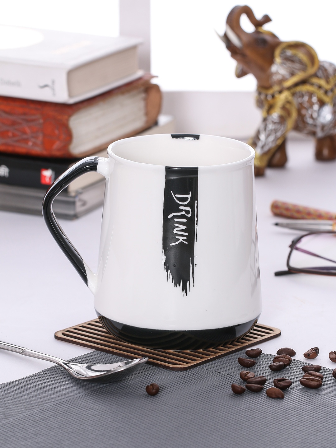 

JCPL Fine Porcelain White & Black Printed Big Milk Mug 350 Ml