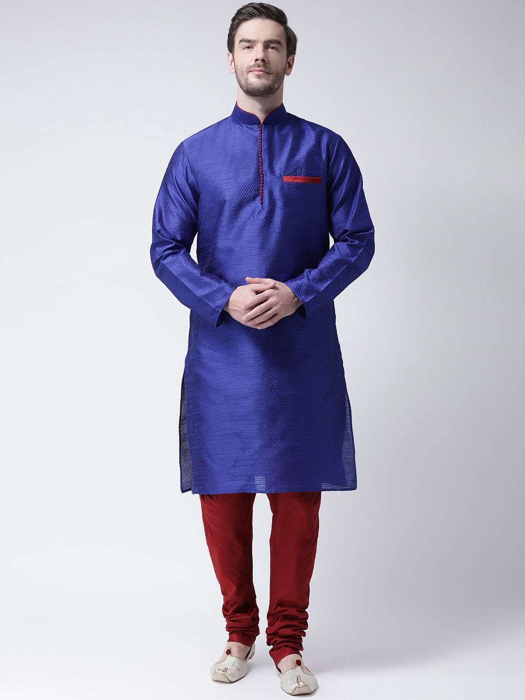 

SG LEMAN Men Blue & Red Self Design Kurta with Churidar