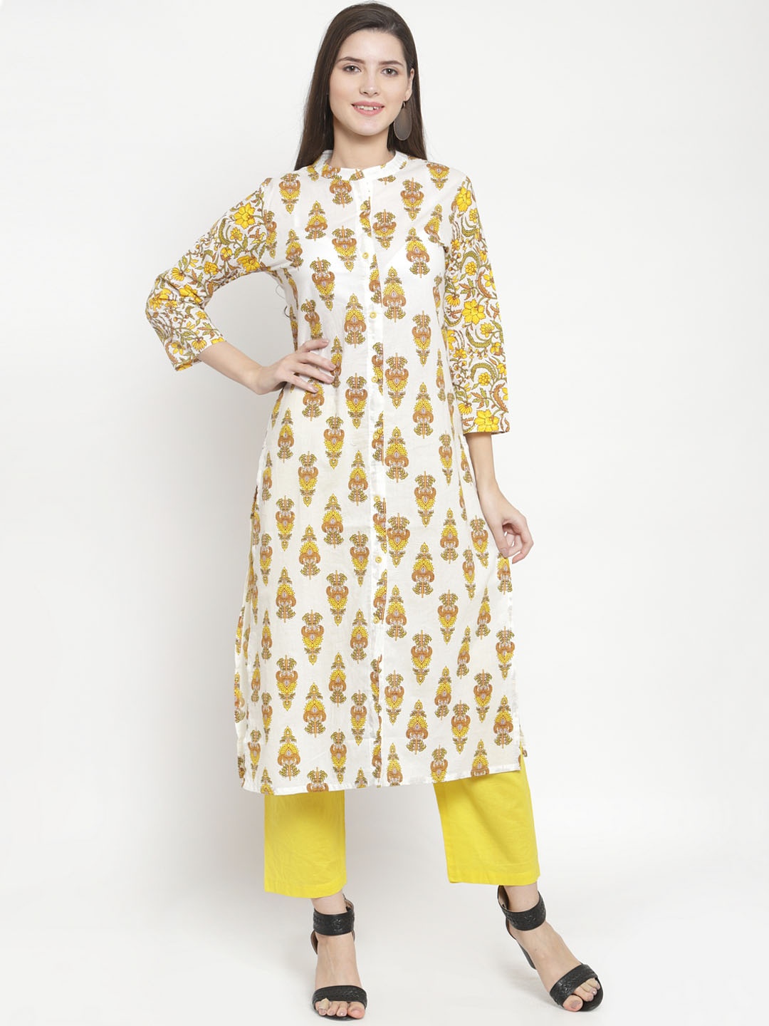 

The Kurta Express Women Yellow & White Printed Straight Kurta