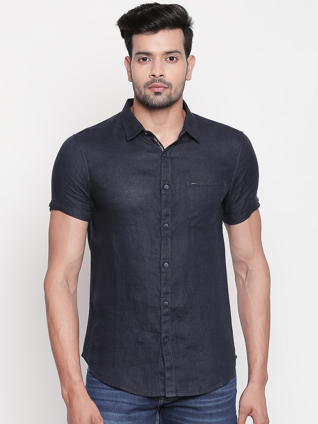 

SPYKAR Men Navy Blue Slim Fit Solid Casual Shirt