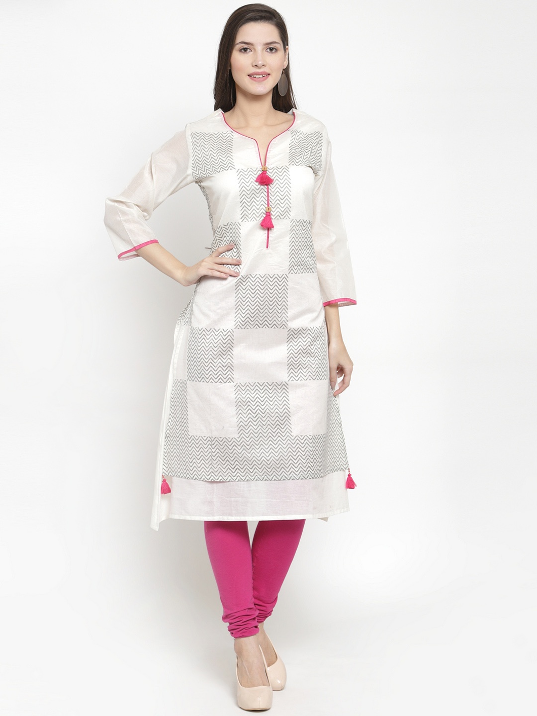 

The Kurta Express Women White & Grey Printed Straight Kurta