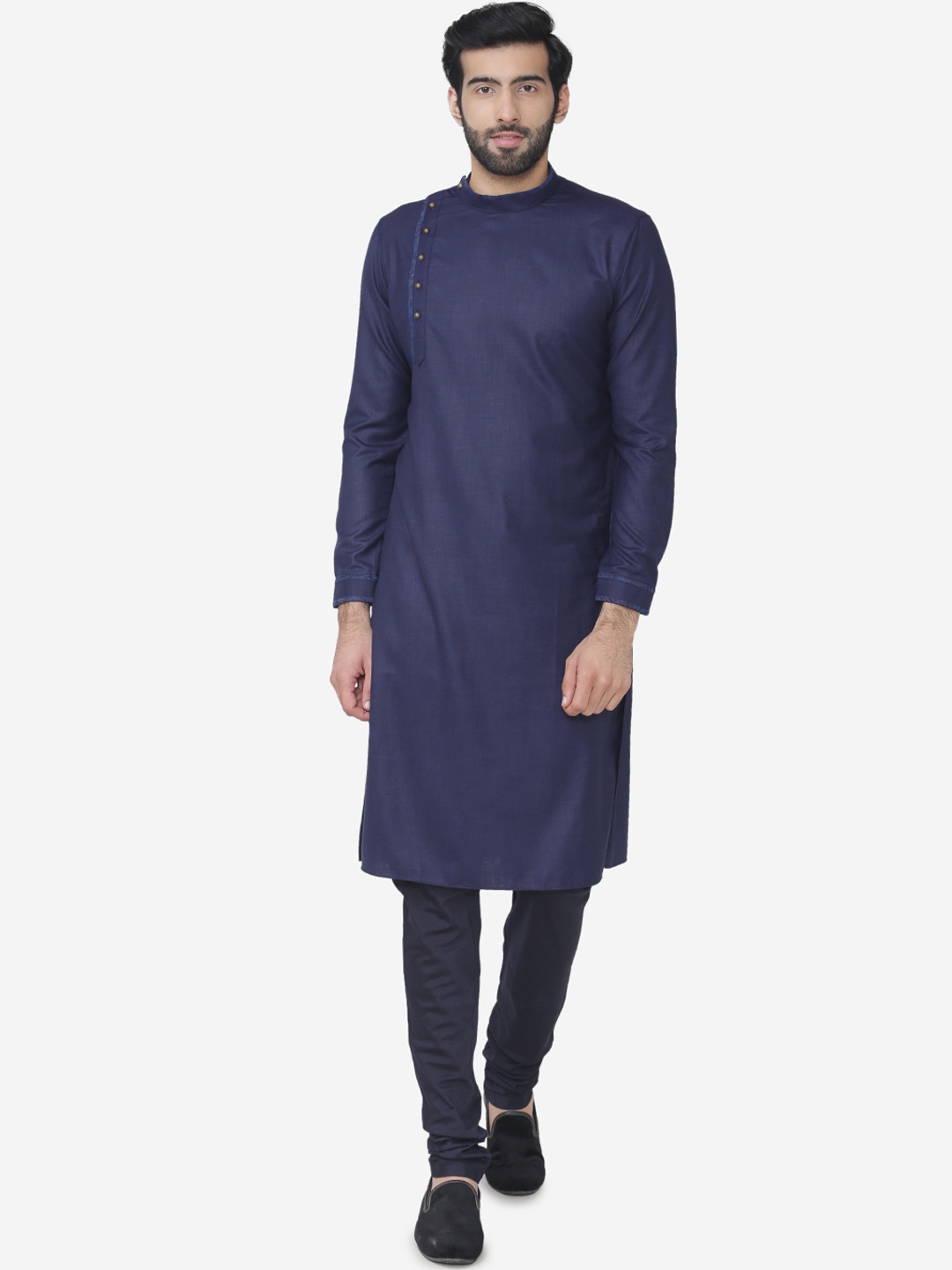 

Manyavar Men Blue Printed Kurta & Churidar with Nehru Jacket