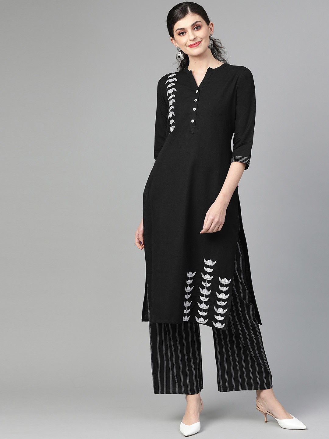 

Varanga Women Black Embroidered Kurta with Trousers