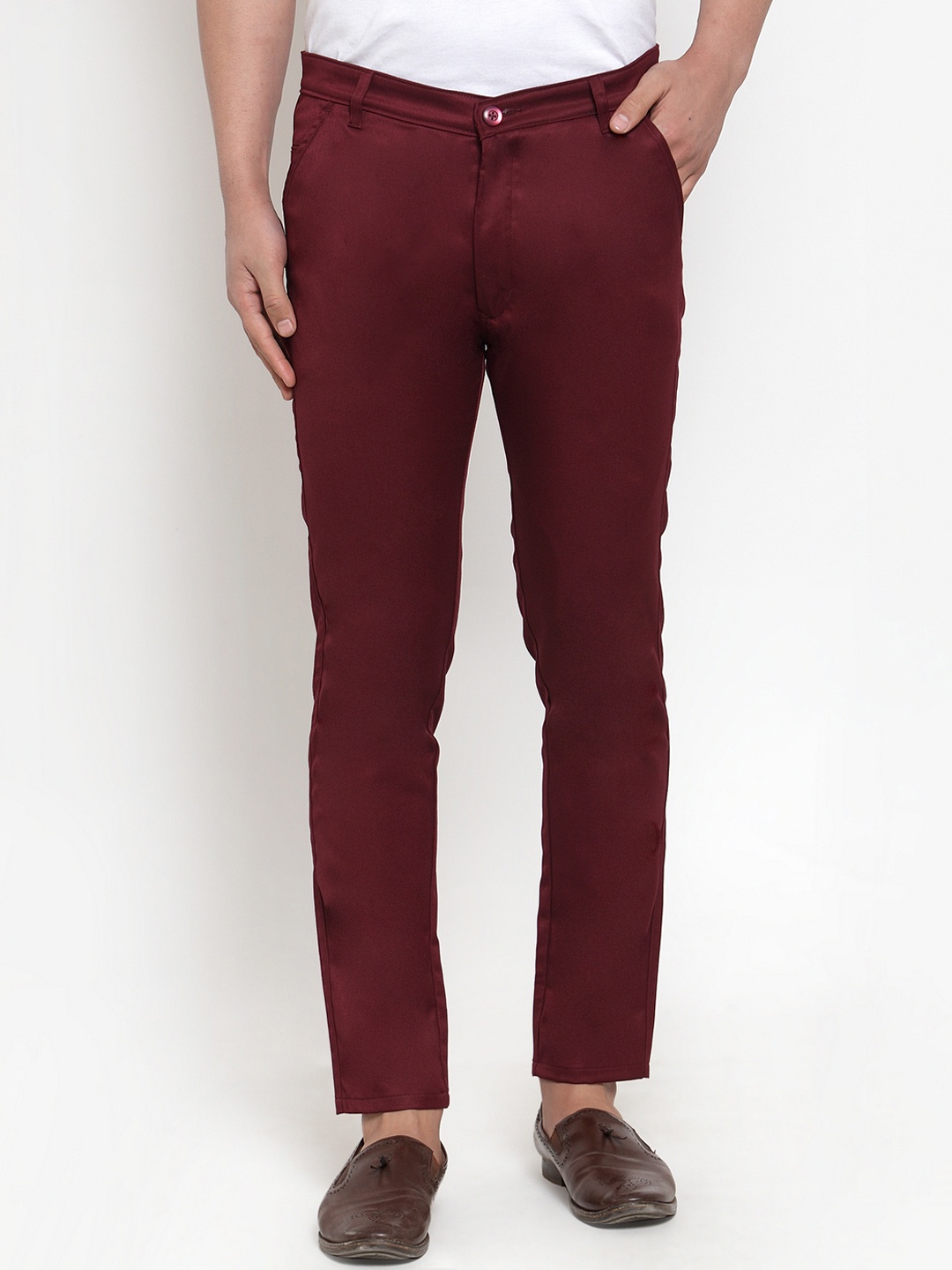 

JAINISH Men Maroon Smart Slim Fit Solid Regular Trousers