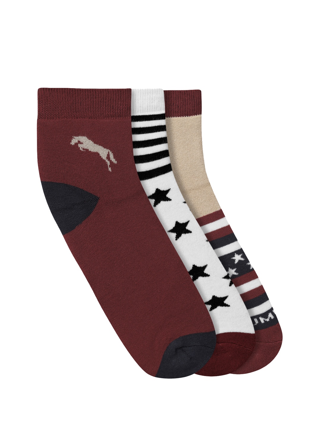 

JUMP USA Men Pack of 3 Patterned Ankle-Length Socks, Maroon