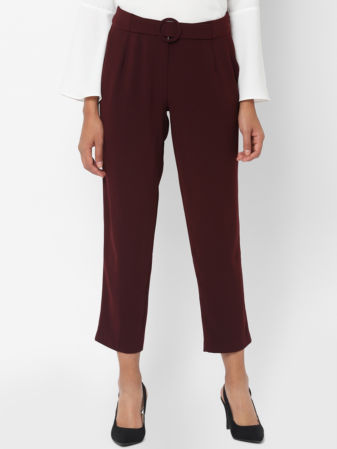

Allen Solly Woman Women Maroon Regular Fit Solid Peg Trousers