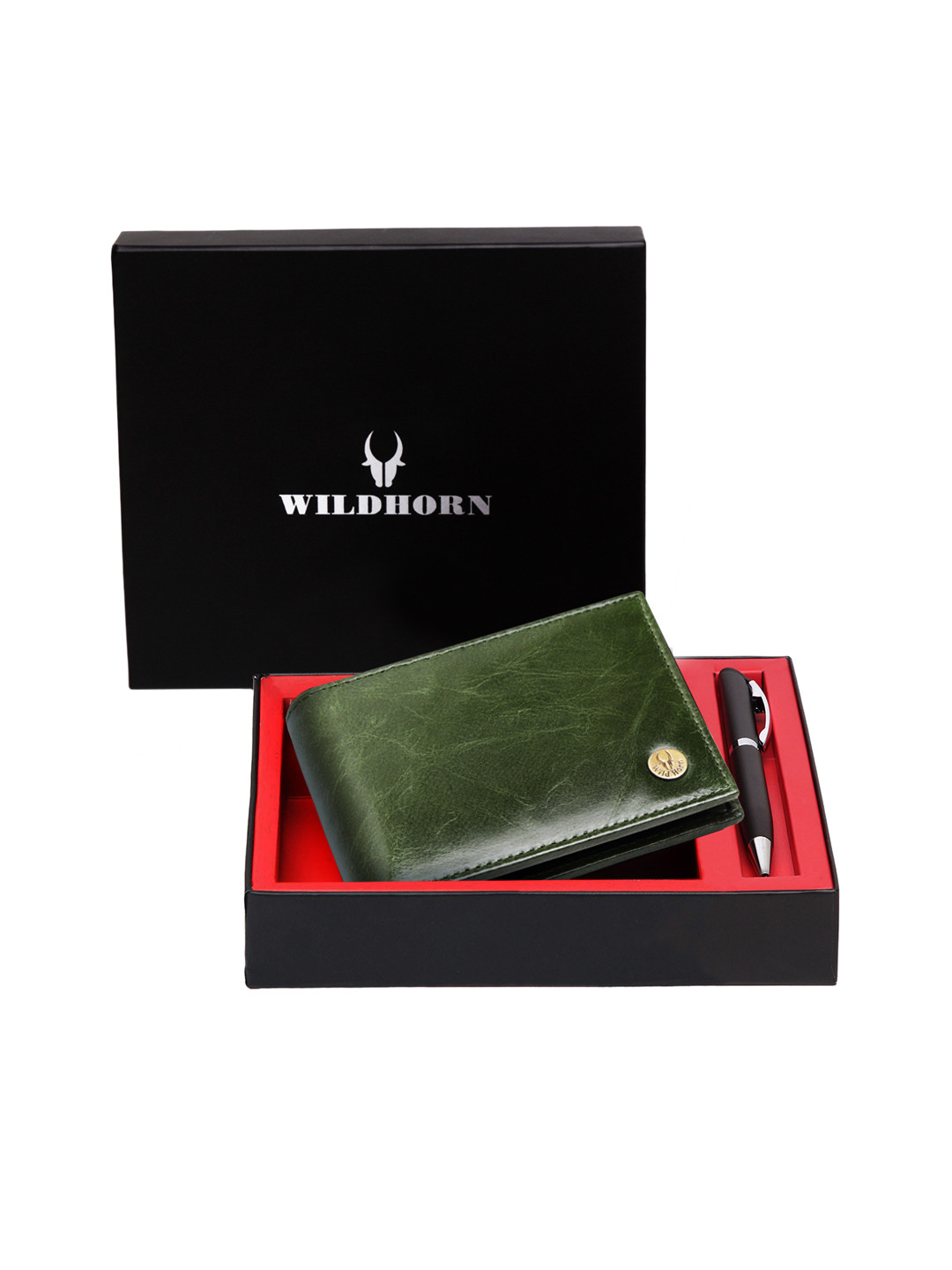 

WildHorn Men Green & Black RFID Protected Genuine Leather Wallet & Pen Accessory Gift Set