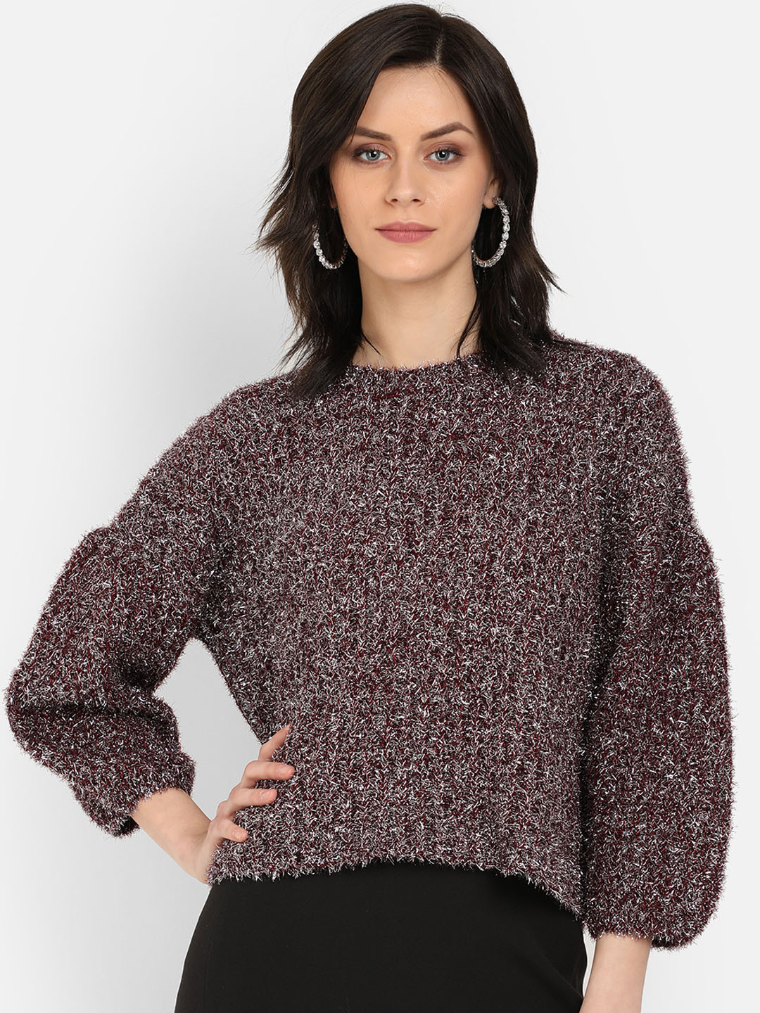 

COVER STORY Women Burgundy Solid Pullover