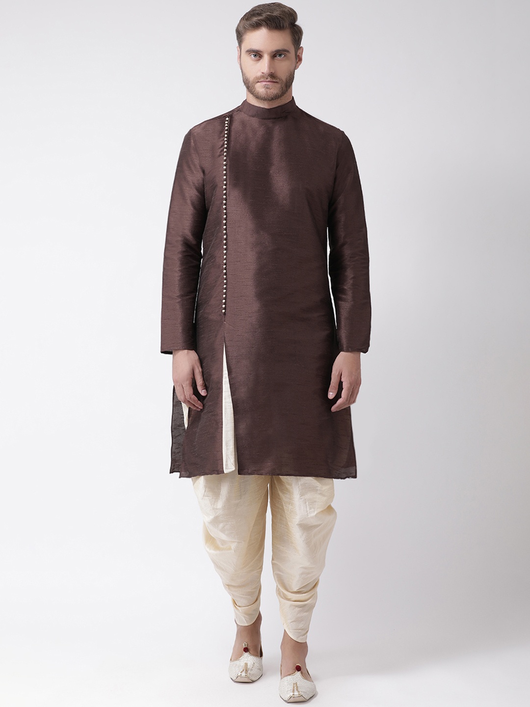 

DEYANN Men Brown & Cream-Coloured Solid Kurta with Patiala