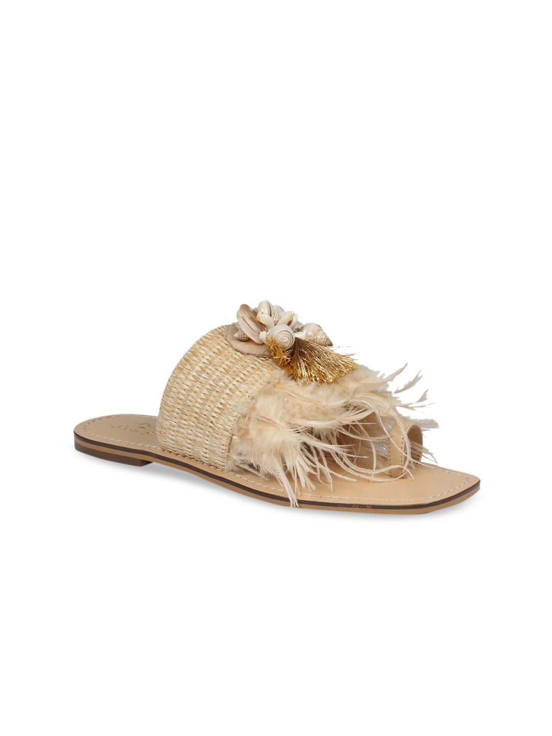 

Saint G Women Beige Embellished Leather One Toe Flats