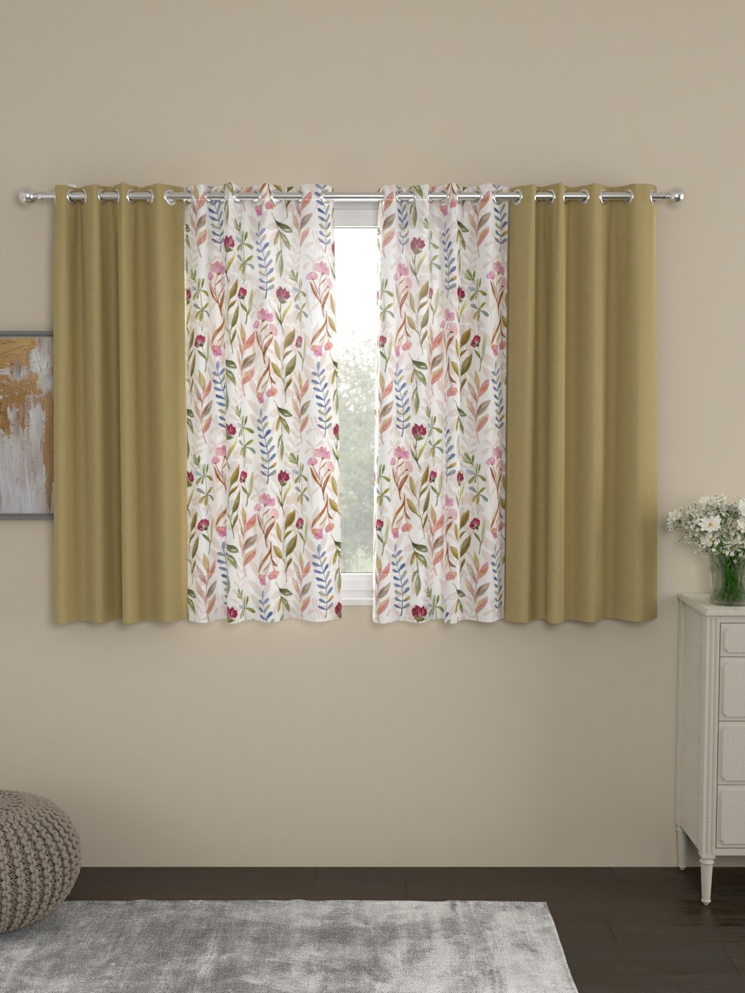 

ROSARA HOME Beige & White Set of 4 Window Curtains