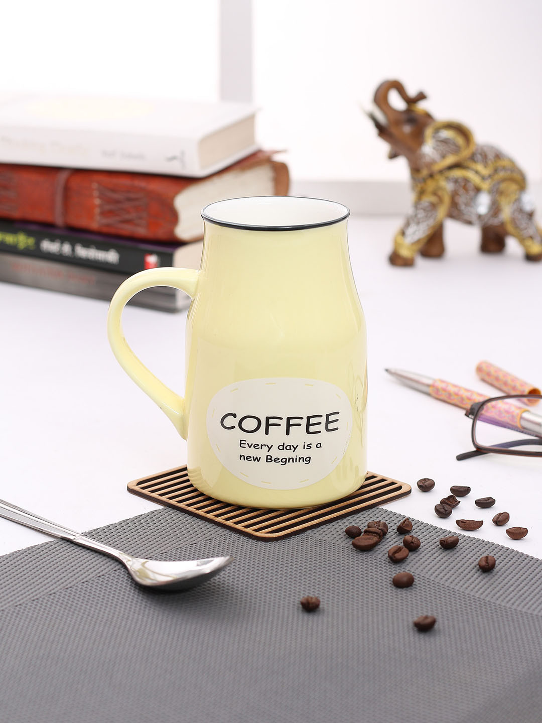 

JCPL Yellow & White Printed Milk Mug 350 ml