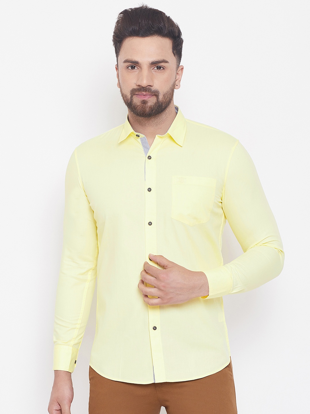 

Duke Men Yellow Slim Fit Solid Casual Shirt