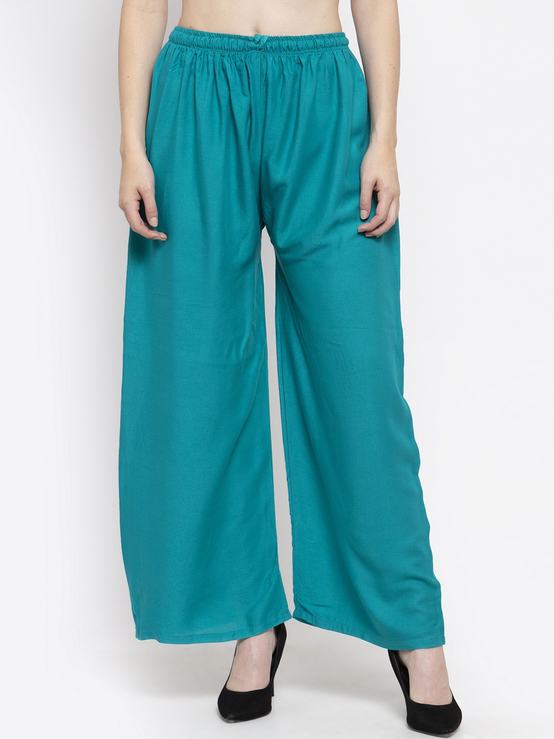 Clora Creation Women Turquoise Blue Solid Straight Palazzos