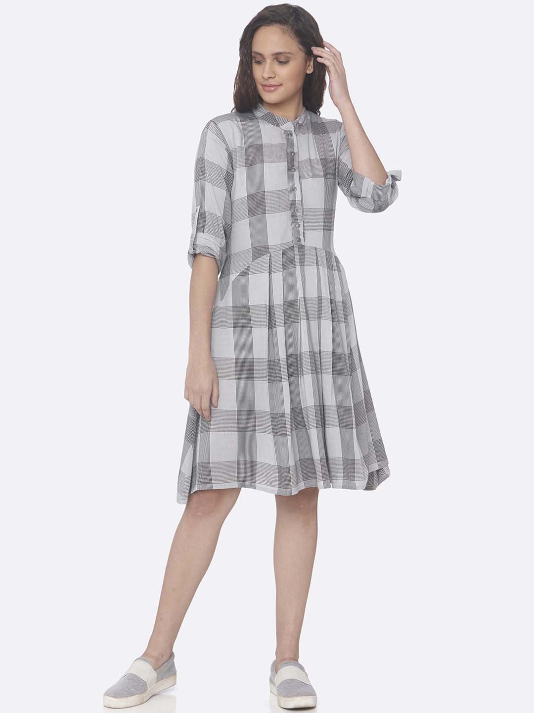 

RAISIN Women Grey Checked Shirt Dress