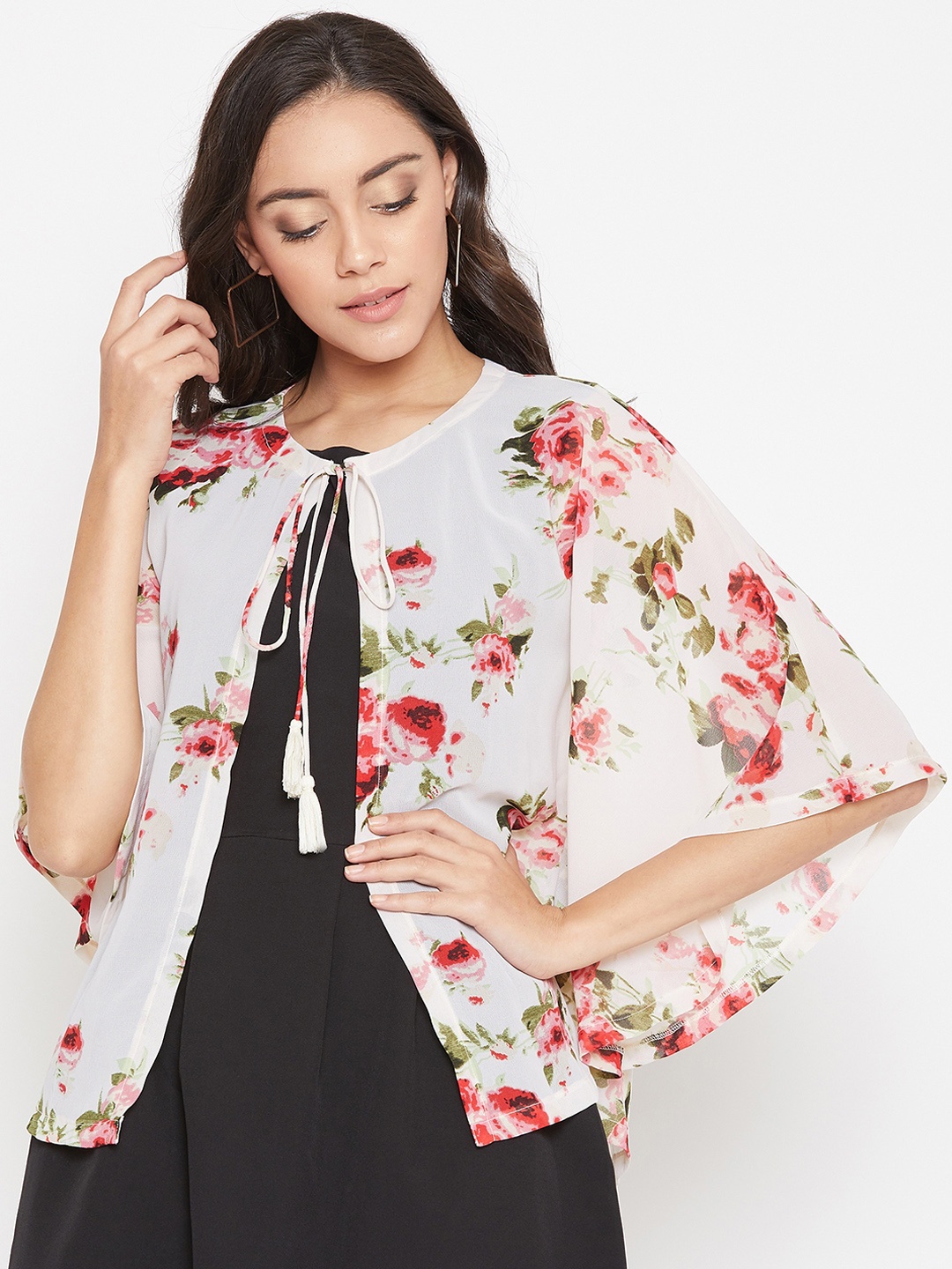 

PURYS Women Multicoloured Printed Tie-Up Shrug, Multi