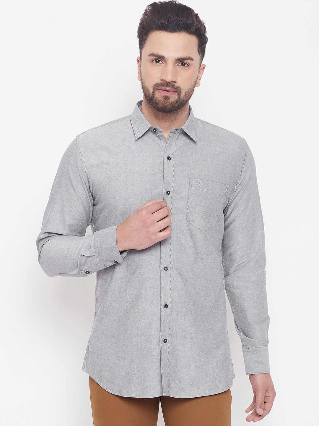 

Duke Men Grey Slim Fit Solid Casual Shirt