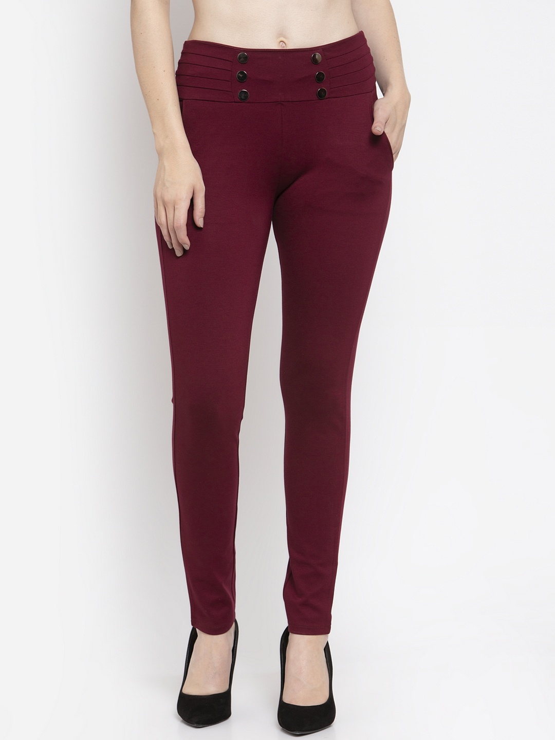 

Clora Creation Women Maroon Solid Treggings
