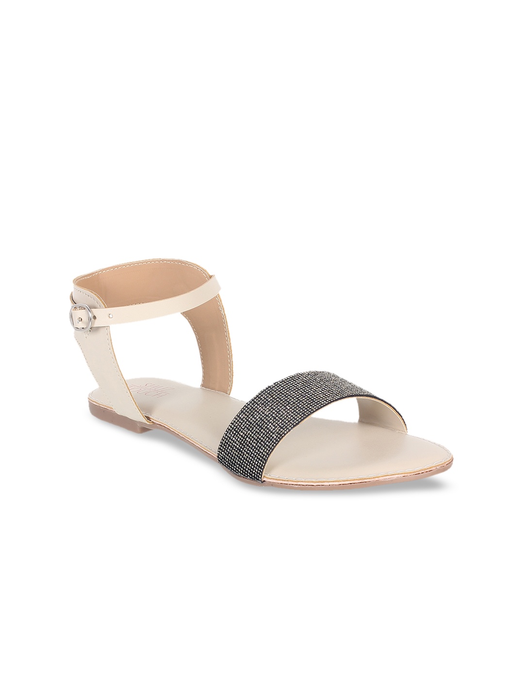 

SHUZ TOUCH Women Cream-Coloured & Grey Colourblocked Open Toe Flats