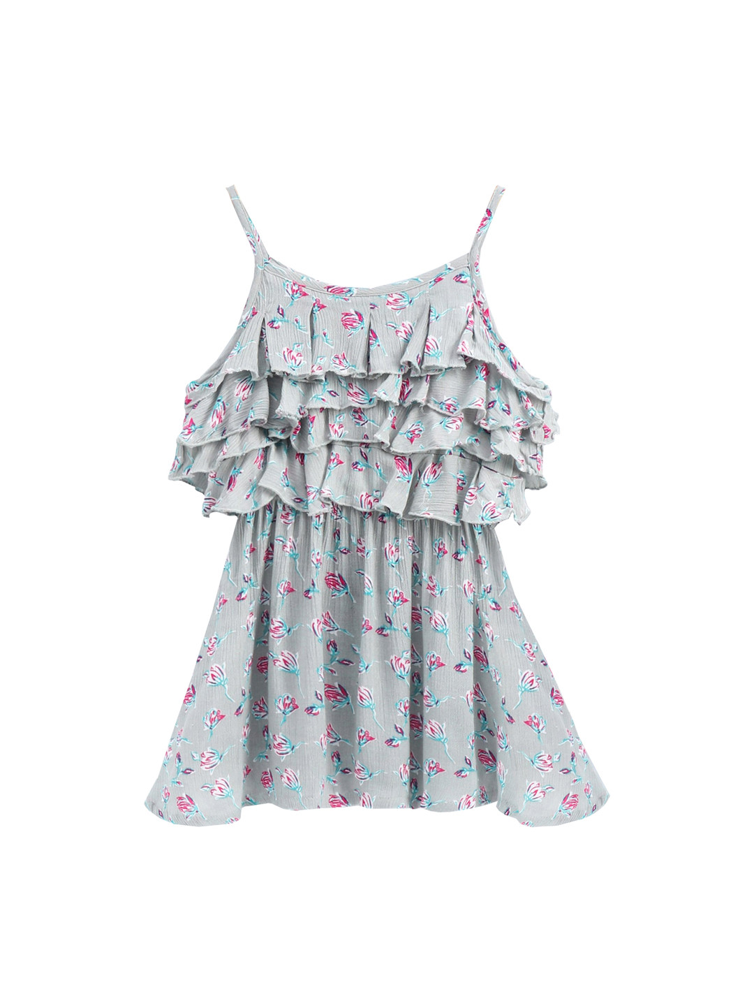 

KiddoPanti Girls Grey Floral Printed Fit and Flare Dress