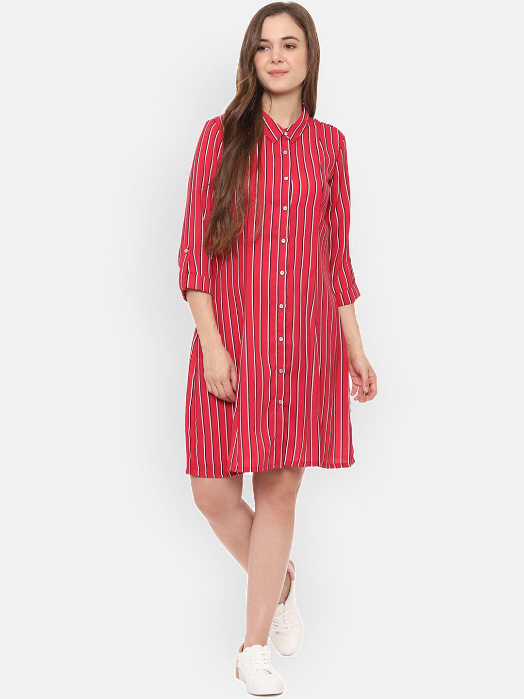 

Allen Solly Woman Women Red & White Striped Shirt Dress