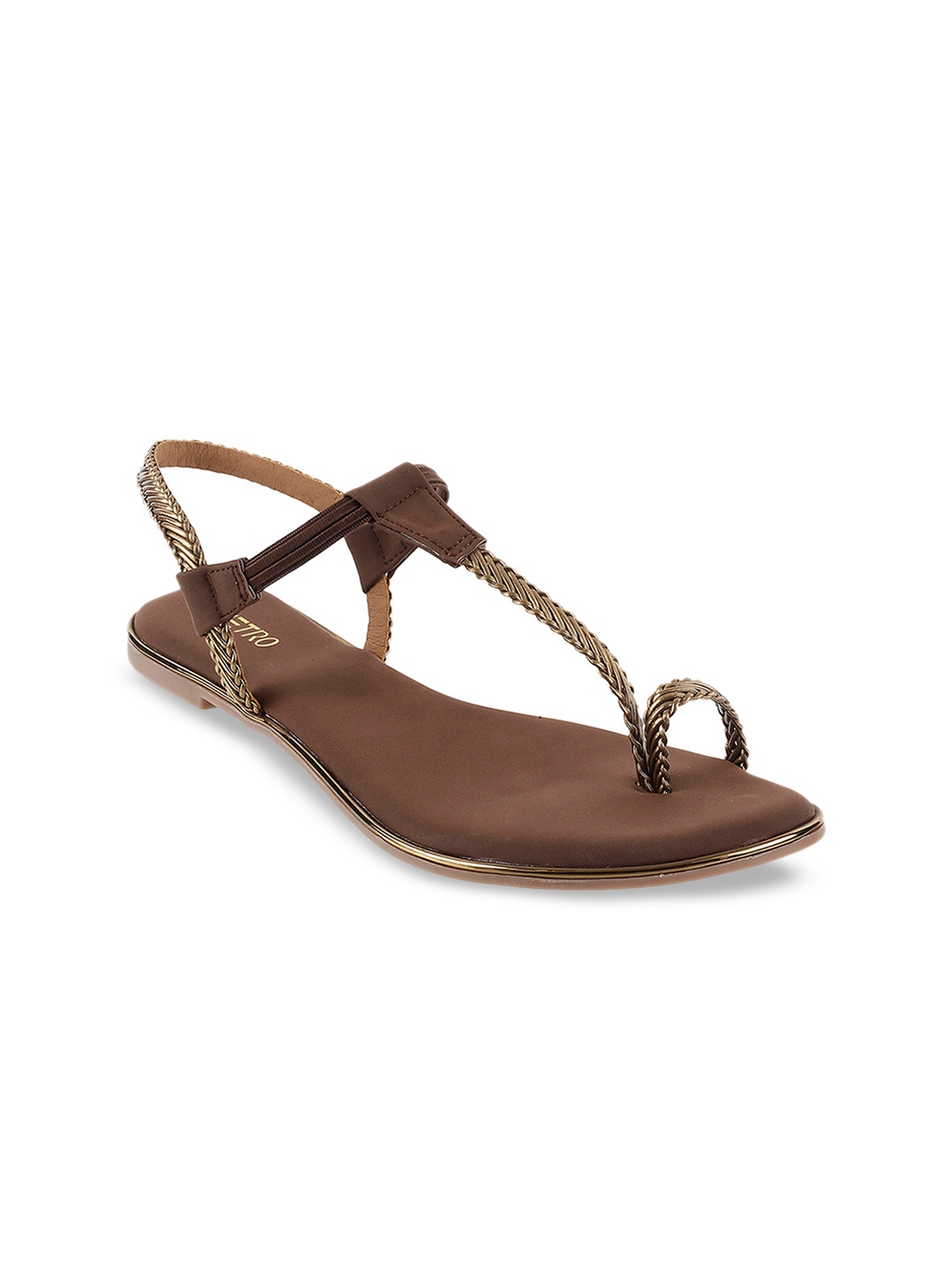 

Metro Women Brown & Gold-Toned Woven Design One Toe Flats