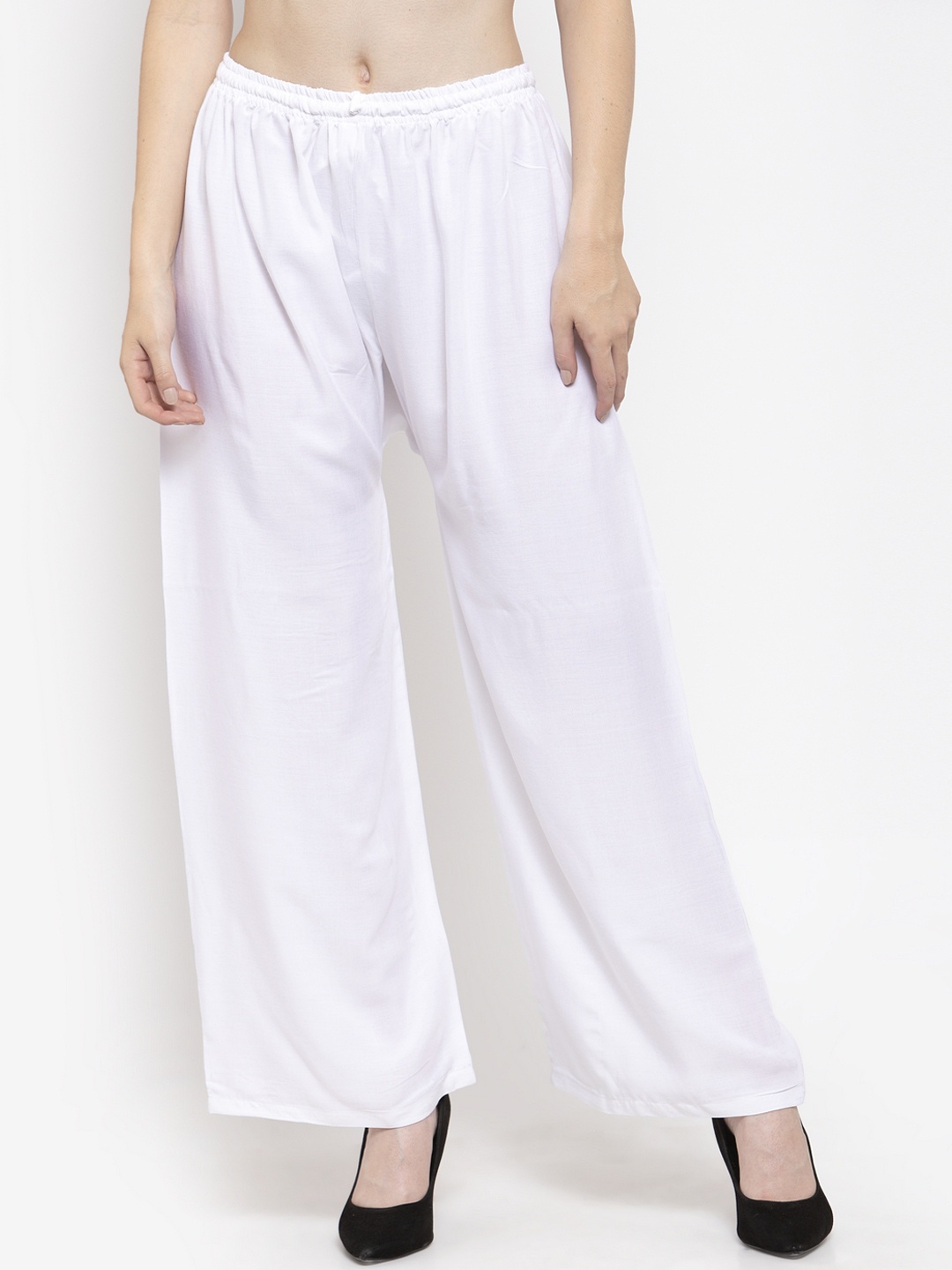Clora Creation Women White Solid Straight Palazzos