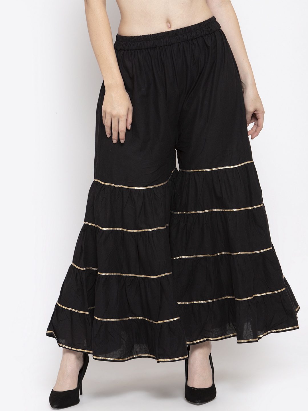 

Clora Creation Women Black & Golden Self Striped Flared Sharara