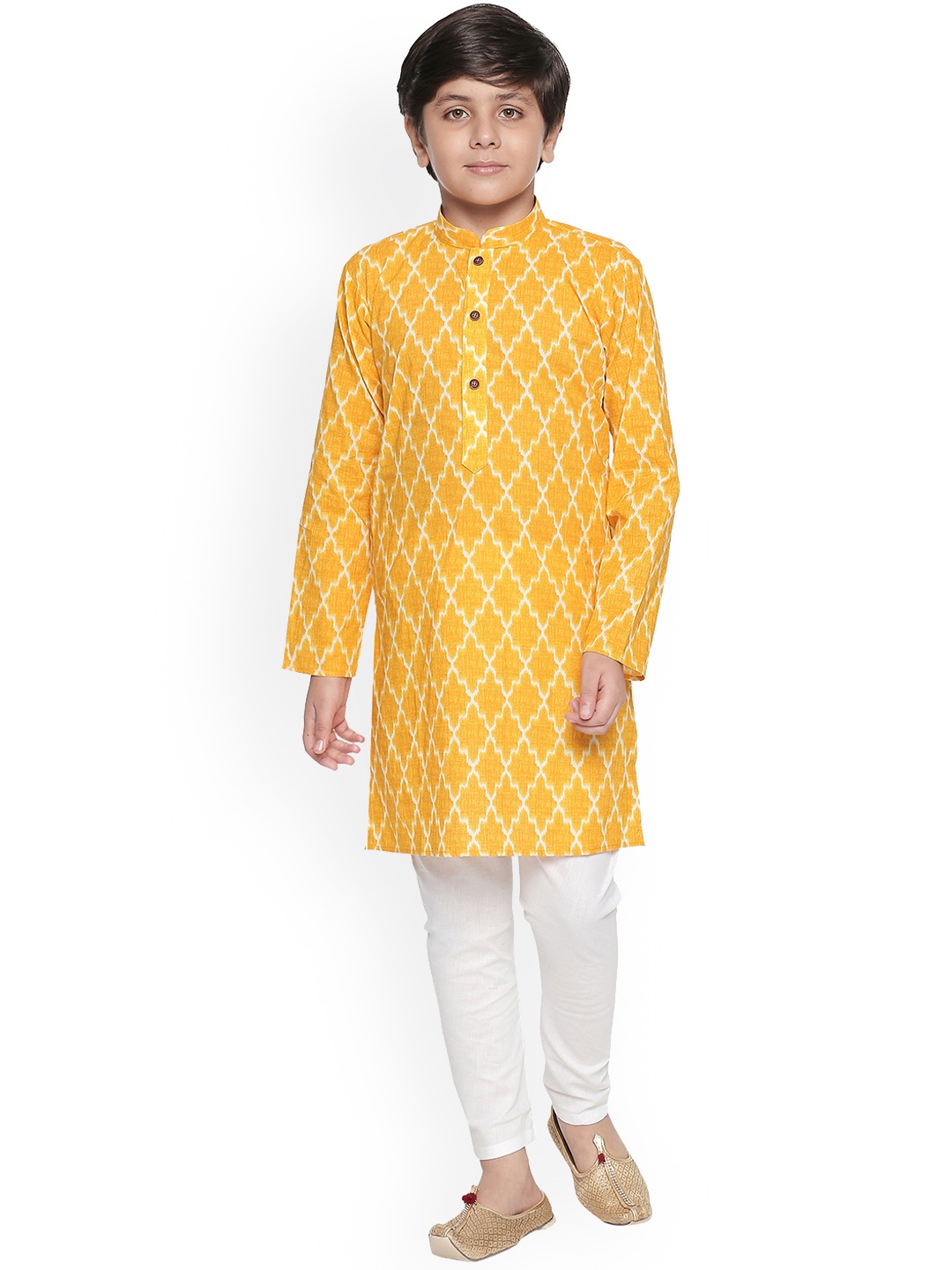 

Jeetethnics Boys Yellow & White Printed Kurta with Pyjamas