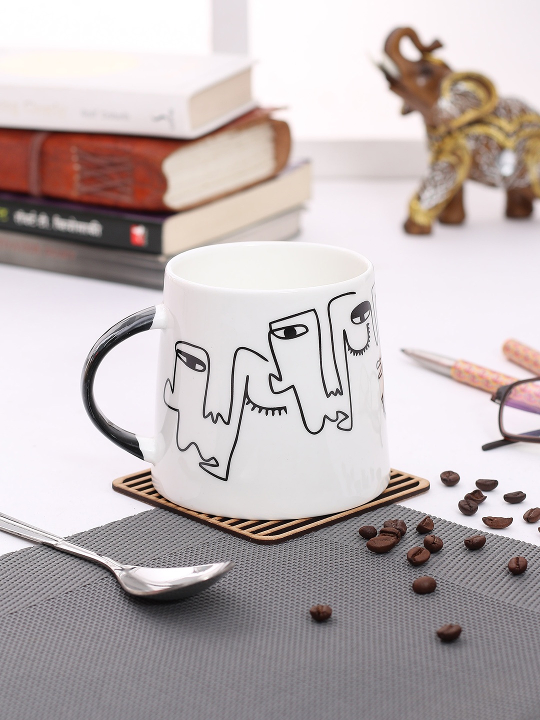 

JCPL White & Black Printed Porcelain Milk Mug 350 ml