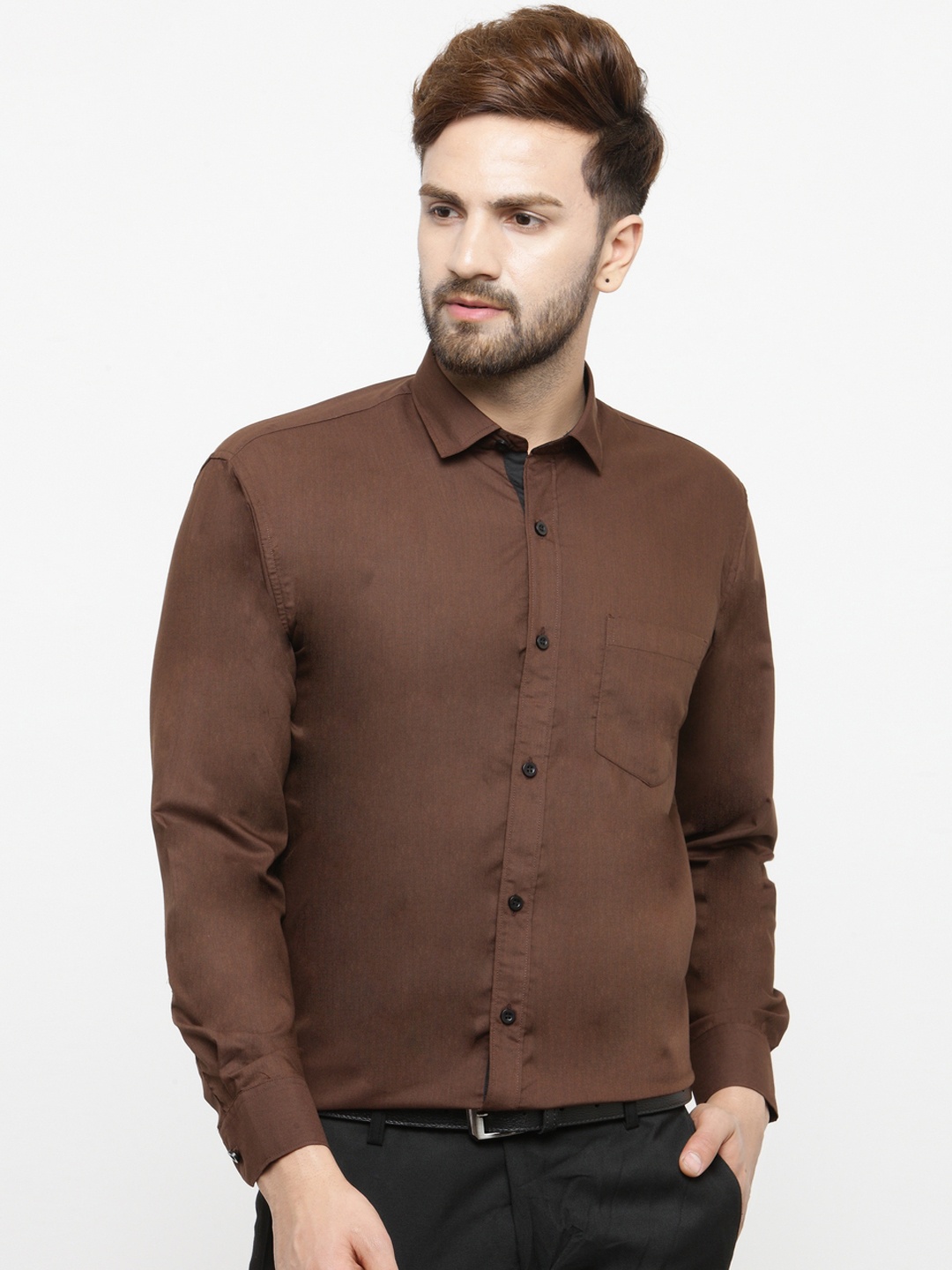 

JAINISH Men Brown Classic Regular Fit Solid Formal Shirt