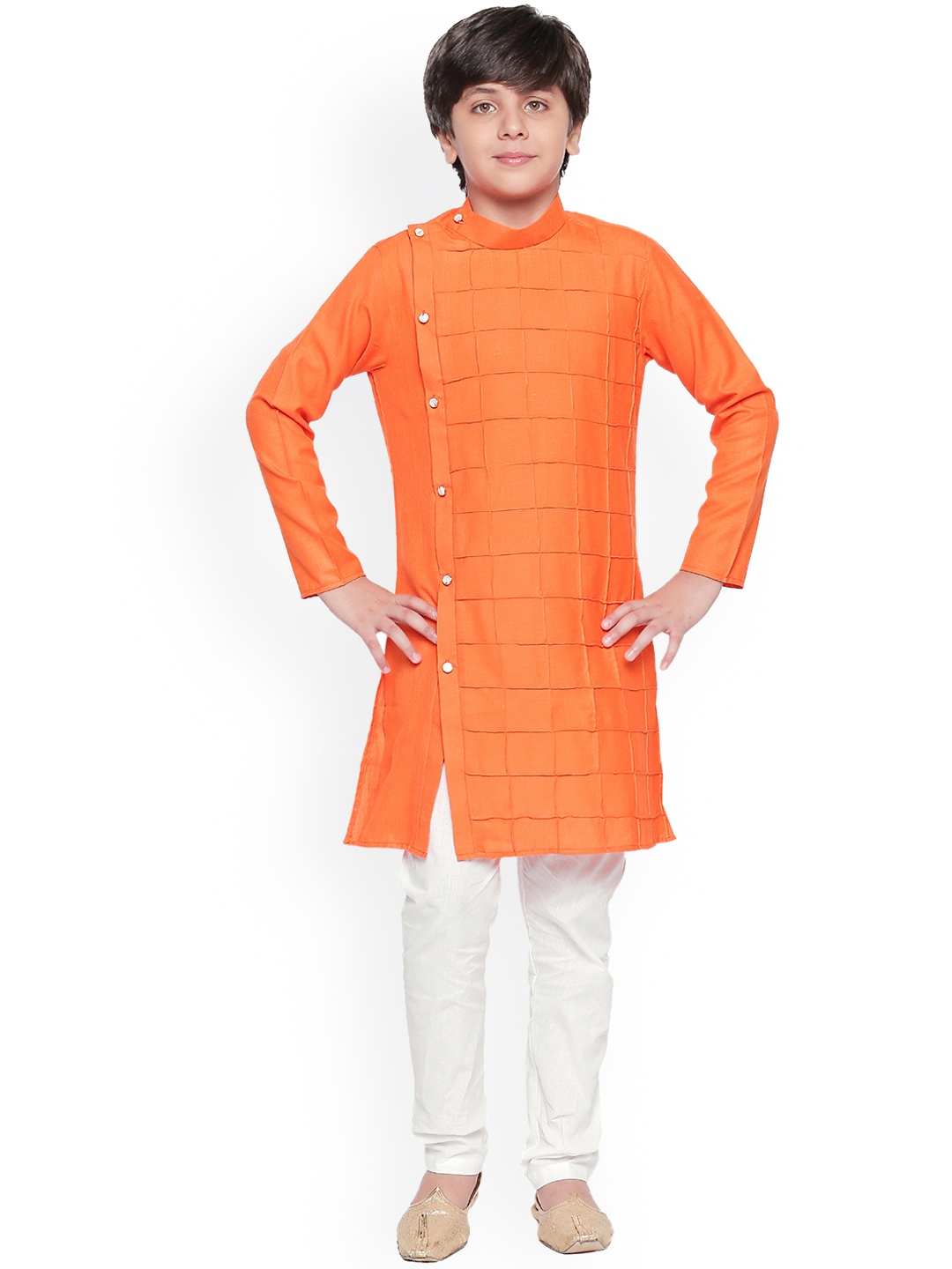 Jeetethnics Boys Orange & White Solid Kurta with Pyjamas