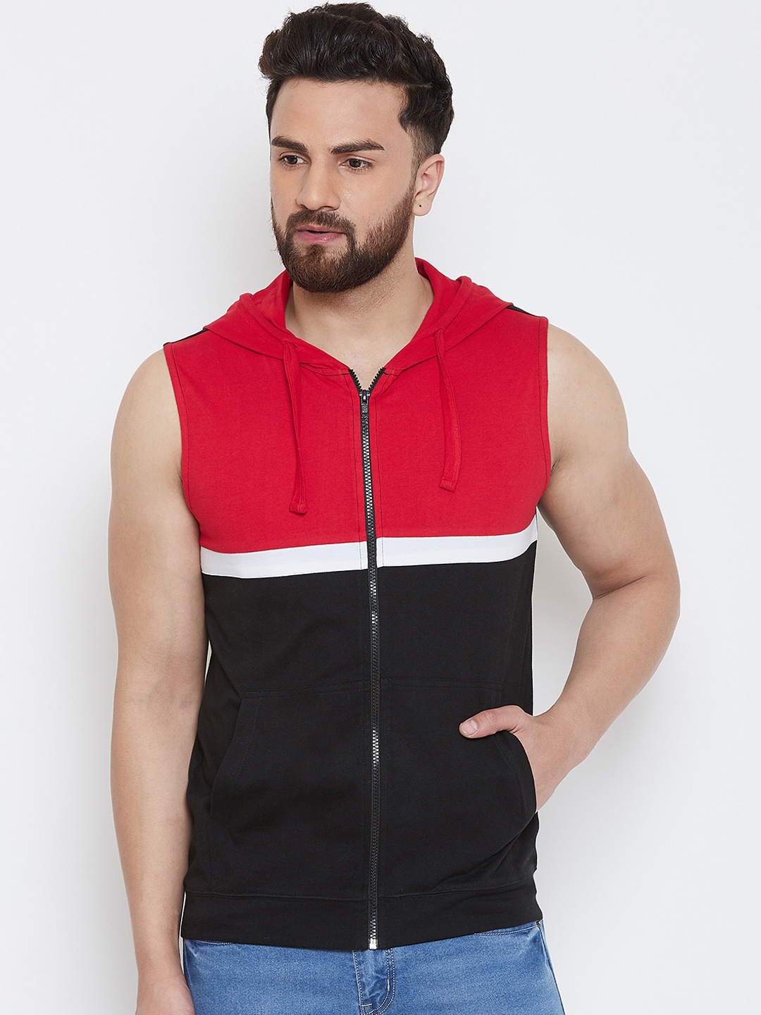 

GRITSTONES Men Black & Red Colourblocked Lightweight Bomber Jacket