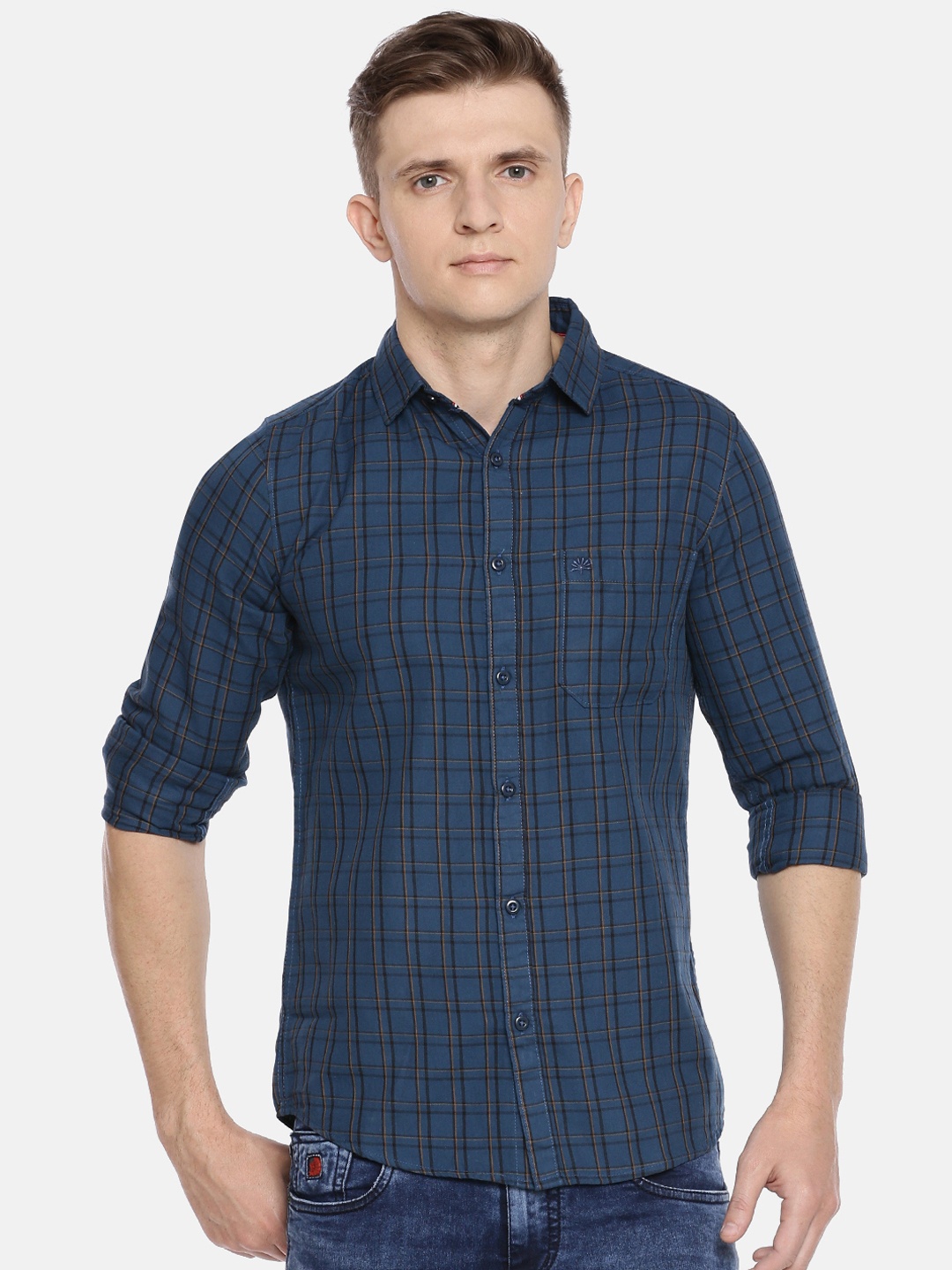 

Chennis Men Blue & Black Regular Fit Checked Casual Shirt