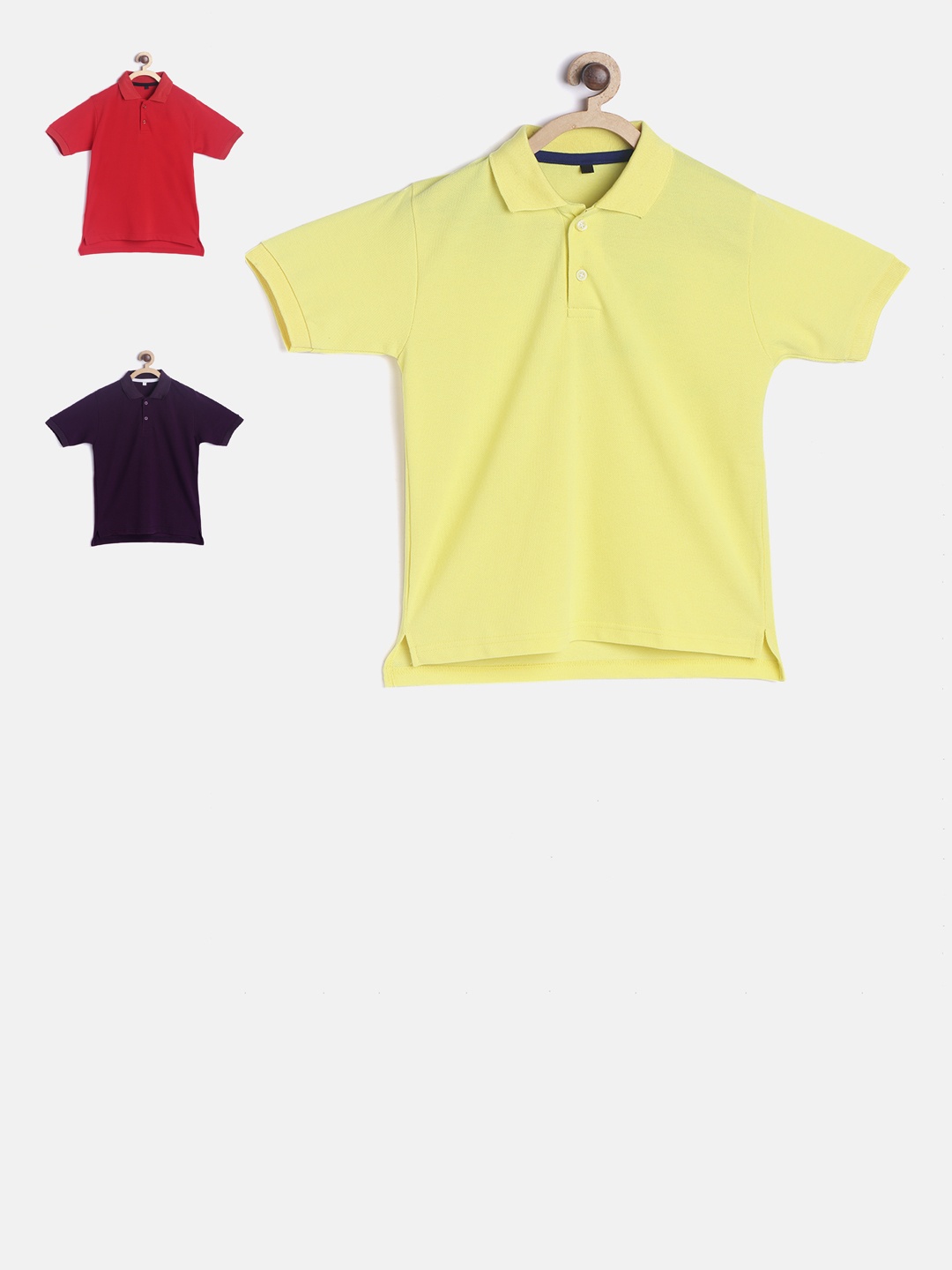 

TINY HUG Boys Pack Of 3 Assorted Solid Polo Collar T-shirt