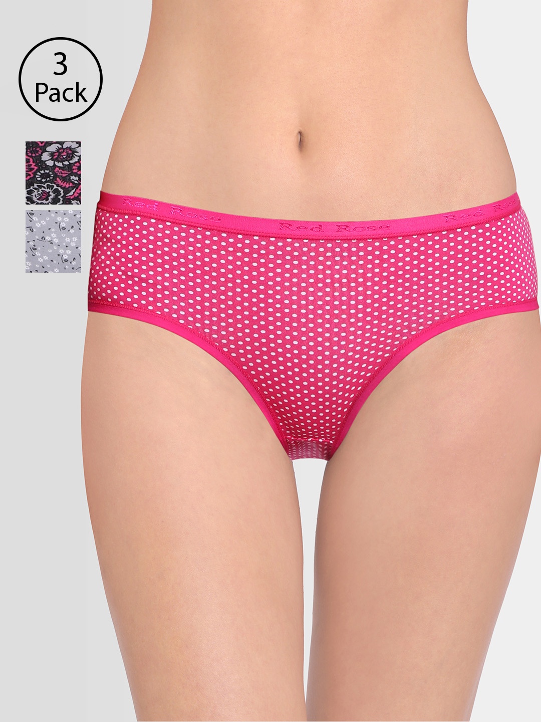 

Red Rose Women Pack of 3 Assorted Hipster Briefs Itouch88-3XL