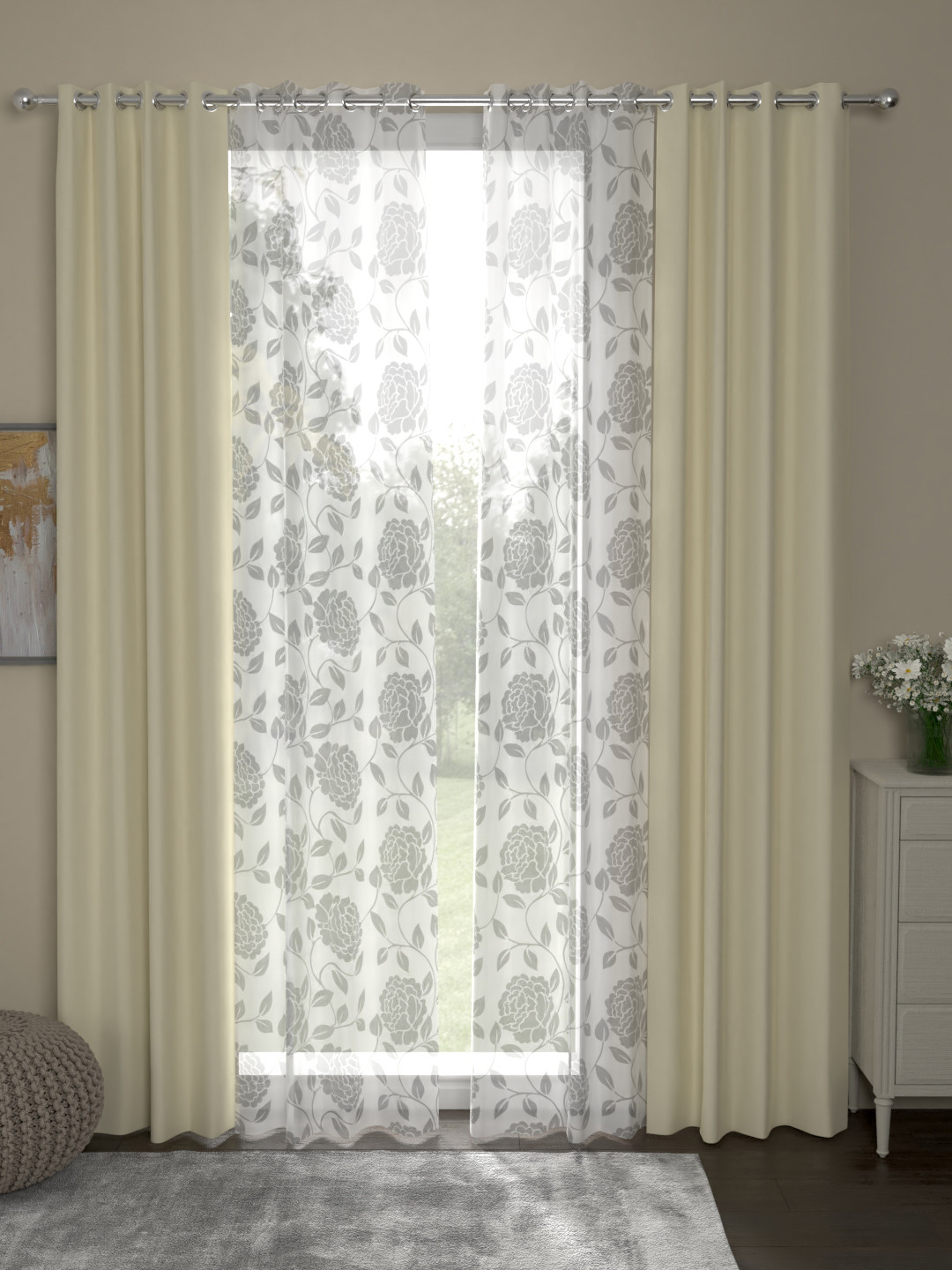 

ROSARA HOME Cream-Coloured & White Set of 4 Door Curtains