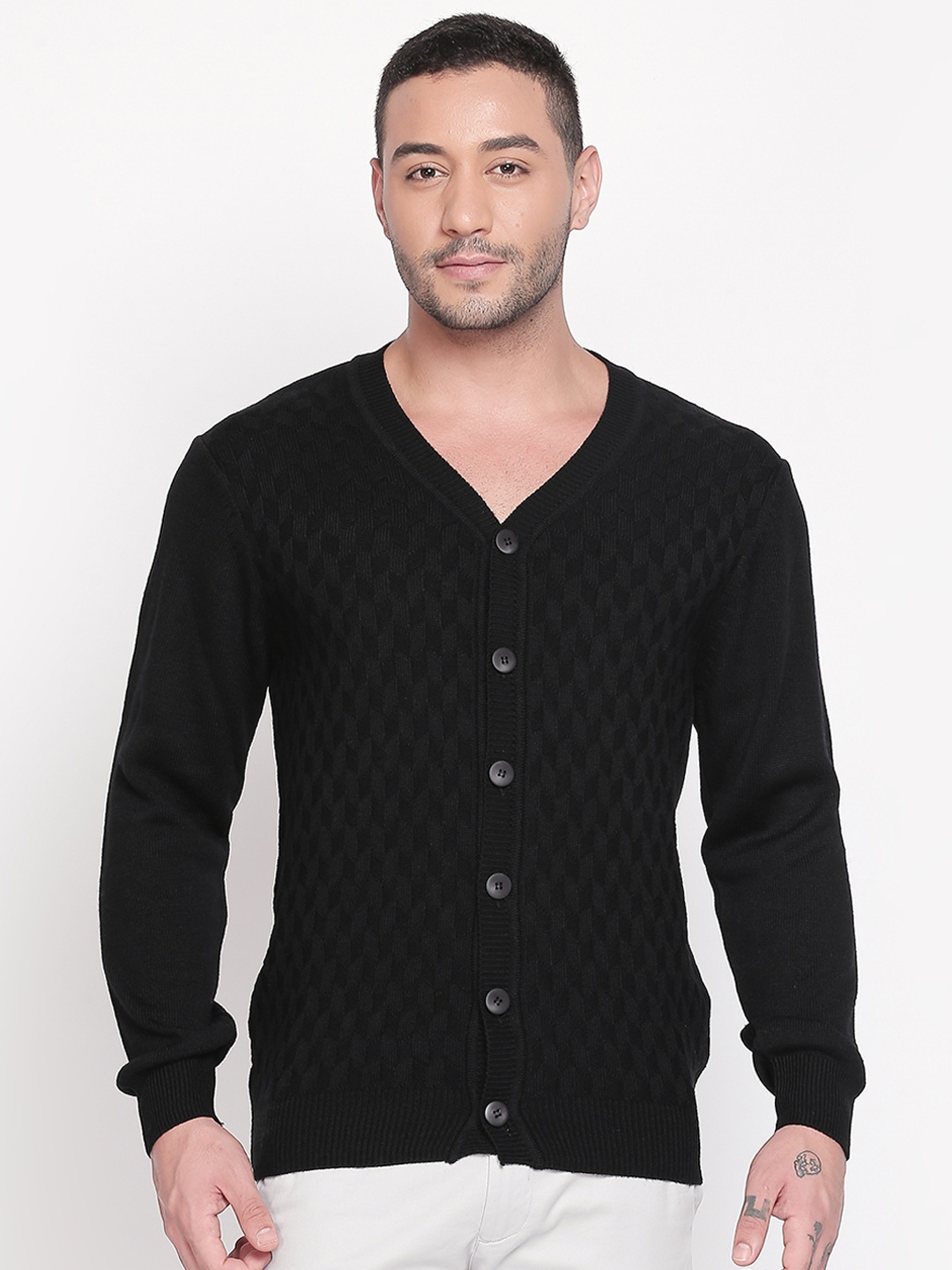 

RICHARD PARKER by Pantaloons Men Black Solid Cardigan Sweater