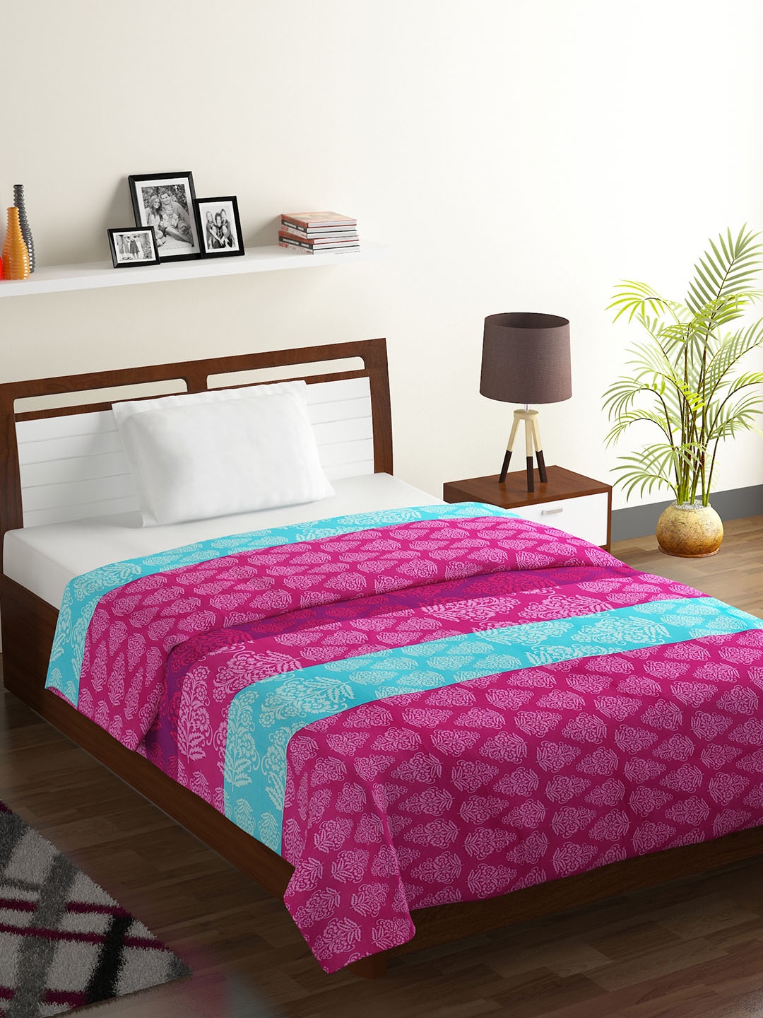 

SWAYAM Magenta & Blue Ethnic Motifs AC Room 150 GSM Single Bed Comforter